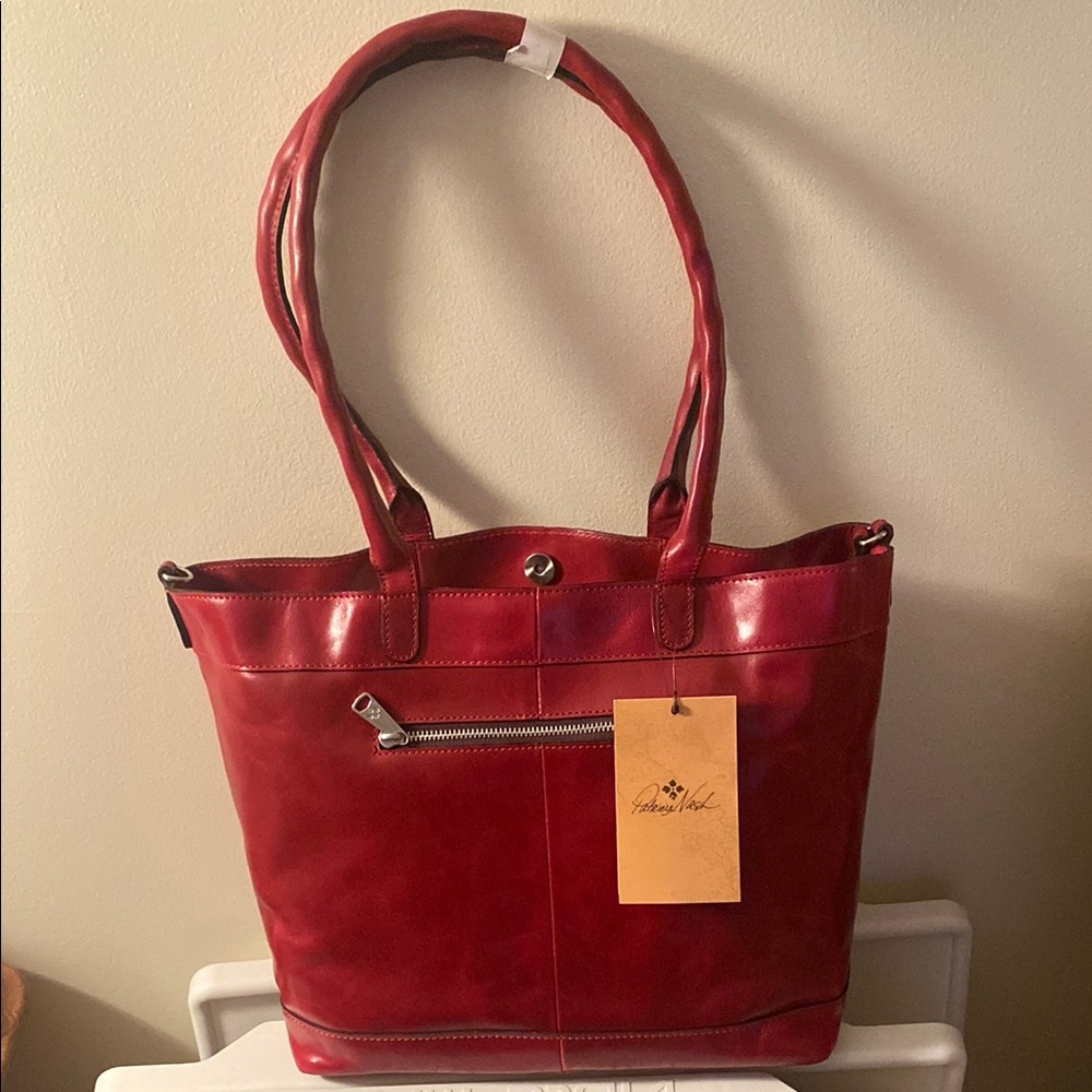Patricia Nash Red Convertible Leather Mallory Tote